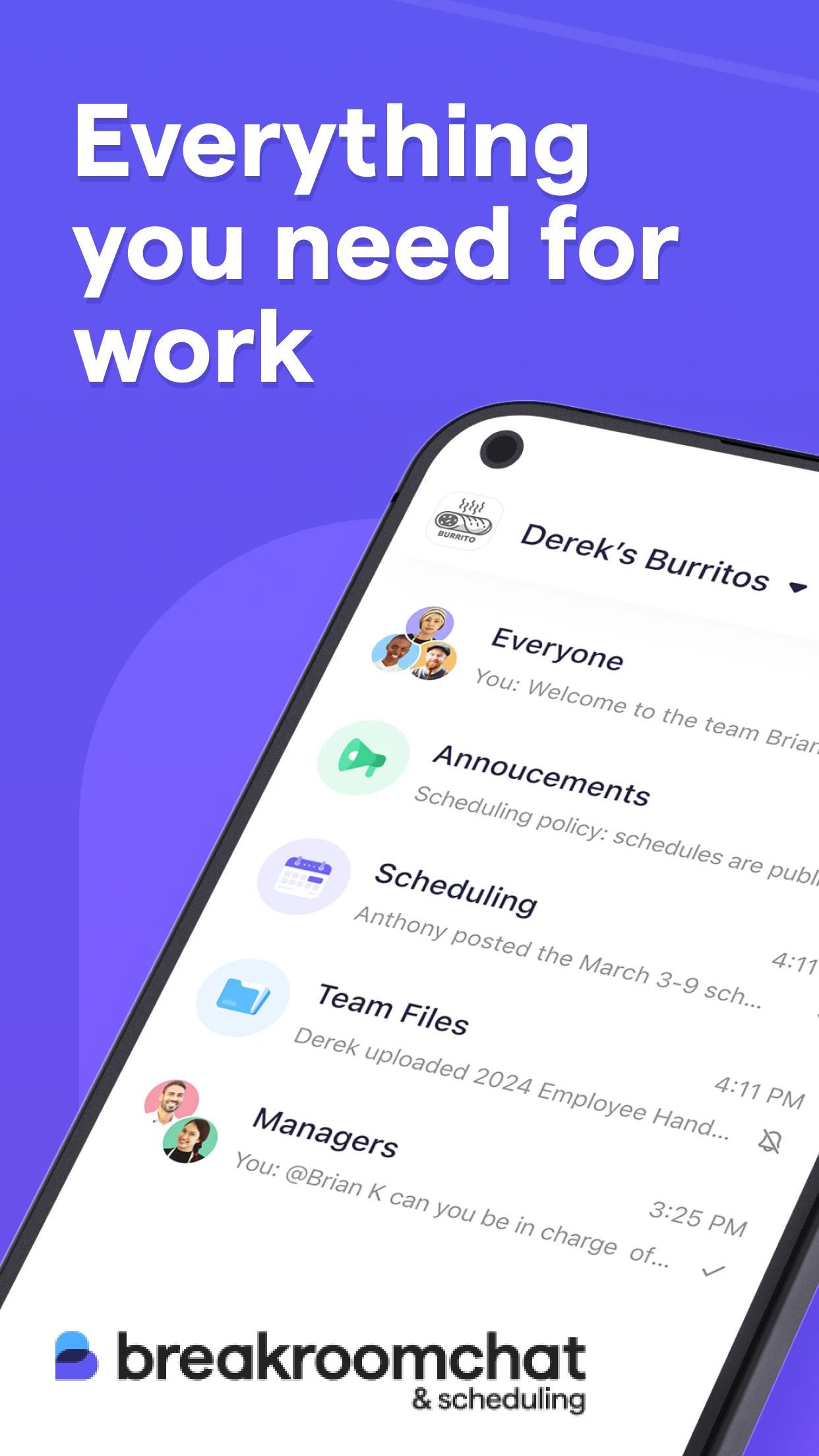 Breakroom Chat & Scheduling screenshot